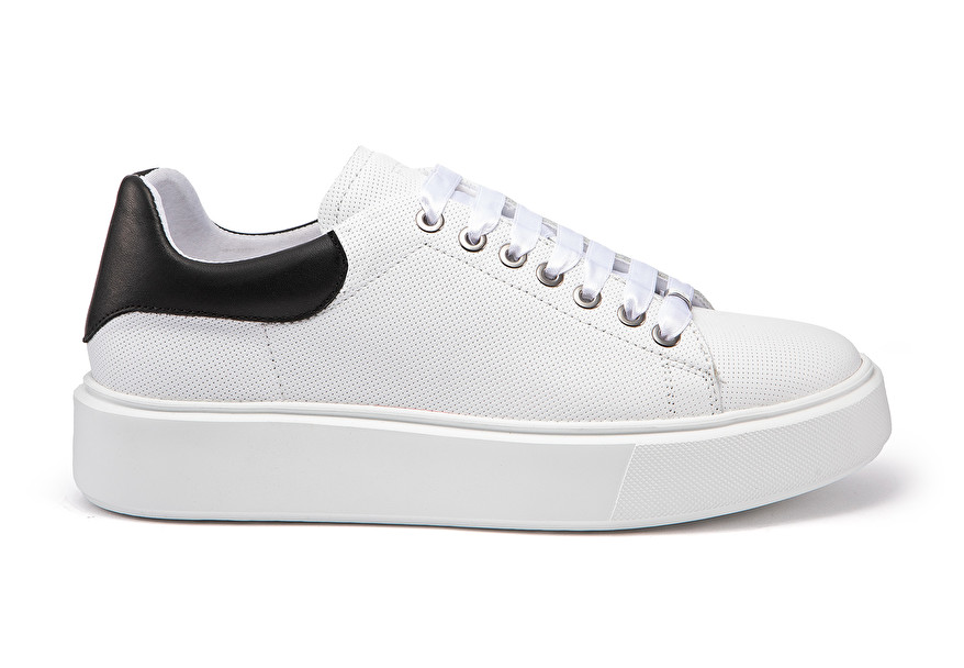 Perforated leather sneakers, colour White | Frau